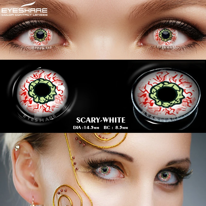 EYESHARE Farbige Kontaktlinsen für Augen, Cosplay-Kontaktlinsen, verrückte Linsen, Halloween-Augenlinse, 1 Paar weiße Linsen, schwarze Linsen – Detail 26