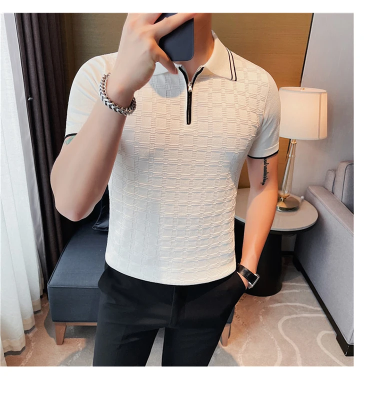 High Class Fashion Stripe Knitted Short Sleeved T-shirt for Men