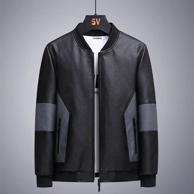 

Spring Autumn Leather Jacket Men Stand Collar Slim Pu Leather Jacket Fashion Motorcycle Causal Coat Mens Moto Biker Leather Coat