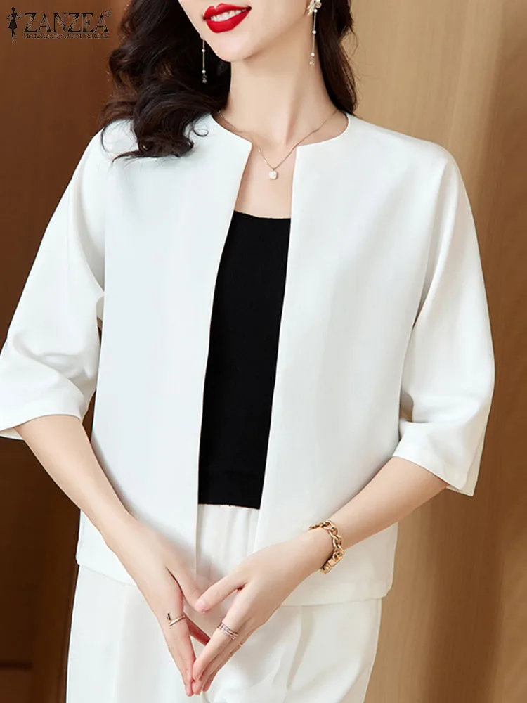 

ZANZEA Stylish Summer Half Sleeve Open Front Cardigan Women Casual OL Work Blazer Suits Female Elegant Blouse Party Shirt Kimono