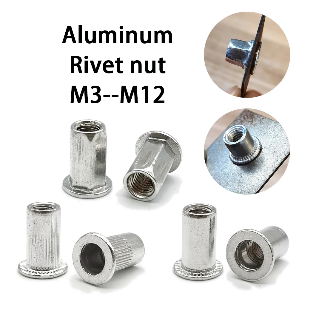 Threaded Insert Aluminum Rivet Nut Riveter Blind Rivnut M3 M4 M5 M6 M8 M10  M12 Round Cap Folding Nut Rivable Remachables Nuts