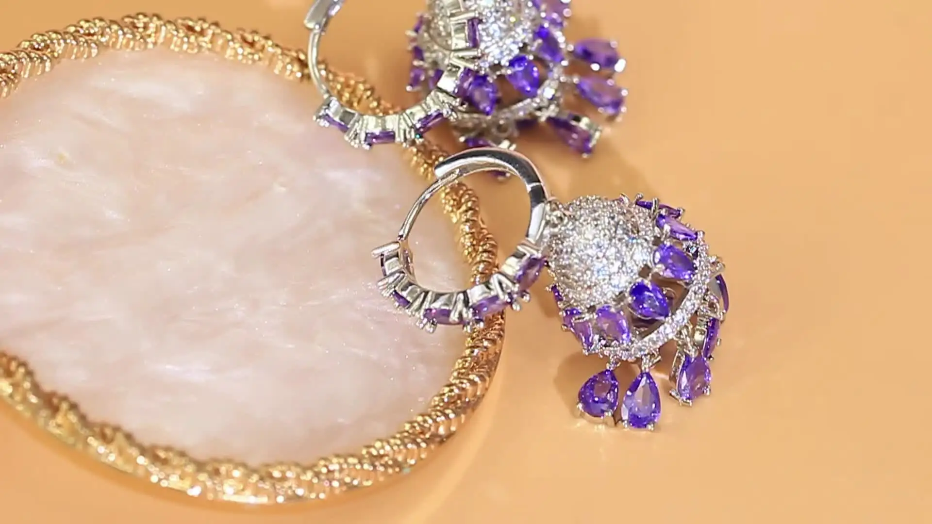 y♡Crystal☆bijou Pink And White Cubic Zirconia Rhodium Over Sterling Silver
