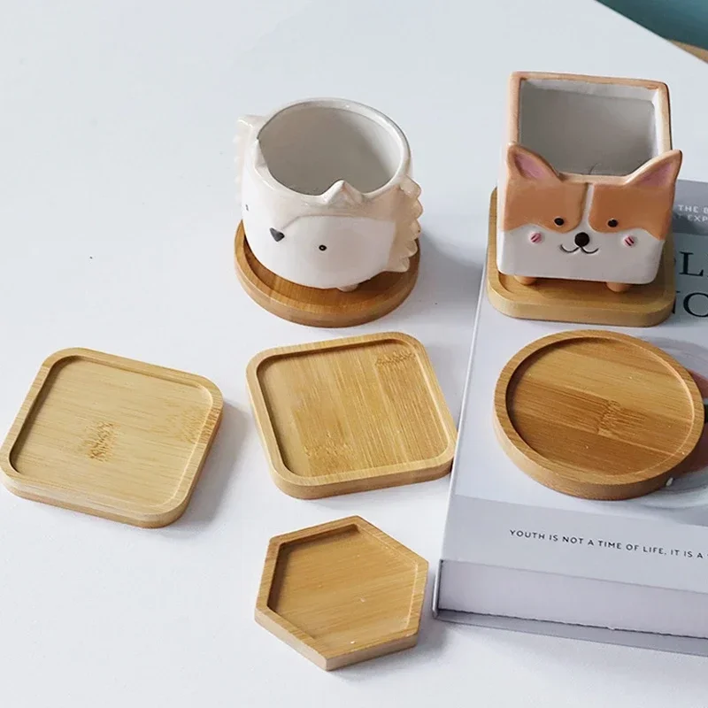 Multi Bamboo Tray Wood Saucer Flower Pot Tray Cup Pad Coaster Plate Kitchen Decorative Plate Creative Coaster Coffee Cup Mat wooden serving tray kitchen tray bamboo organizer tray drink tray
