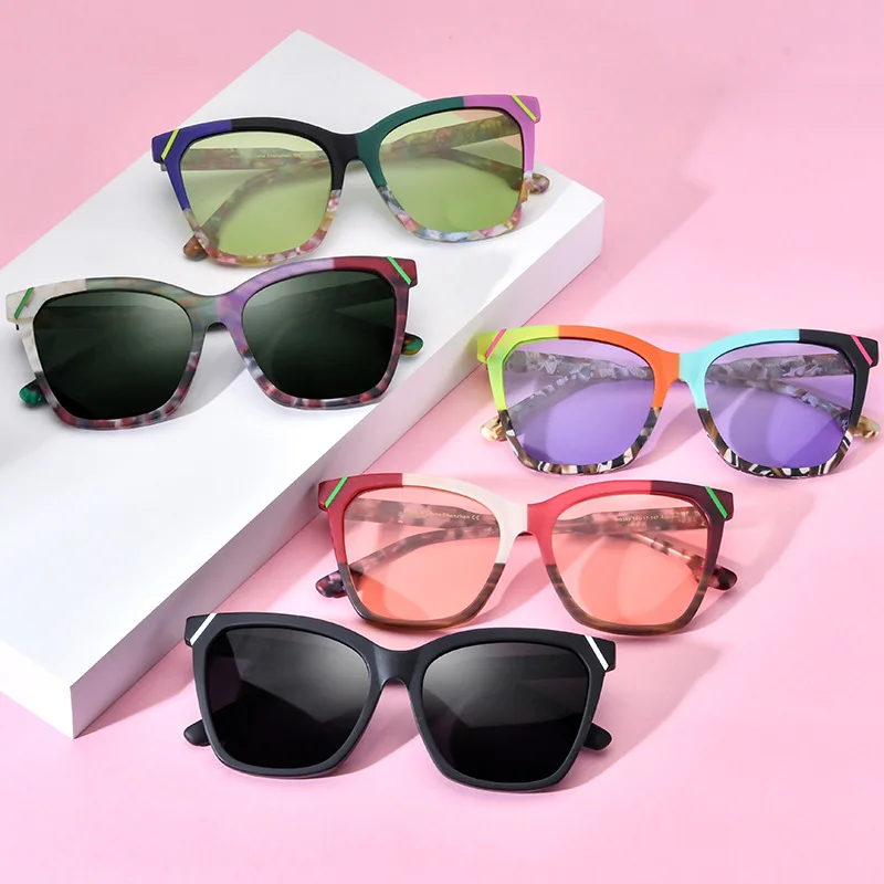 

Color blocking acetate cat eye Sunglasses for women new fashionable outdoor UV400 personalized sunshades men travel SUN GLASSES