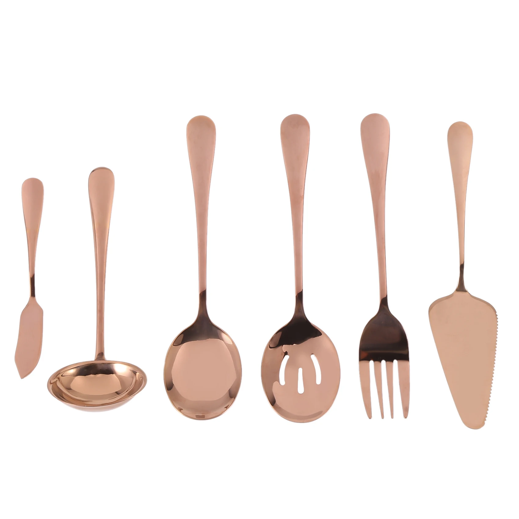 

6-Piece Serving Flatware Silverware Set Serving Utensil Set Include Cake Server Slotted Serving Spoon Rose Gold