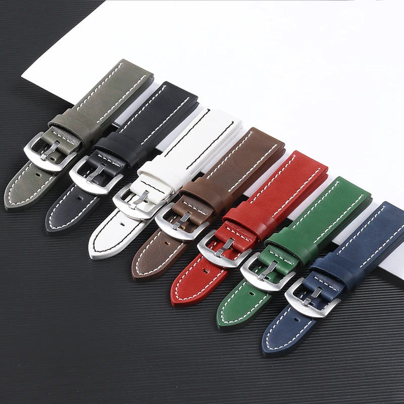 Vintage Matte Genuine Leather Watchband Strap in Black, Blue, or Brown