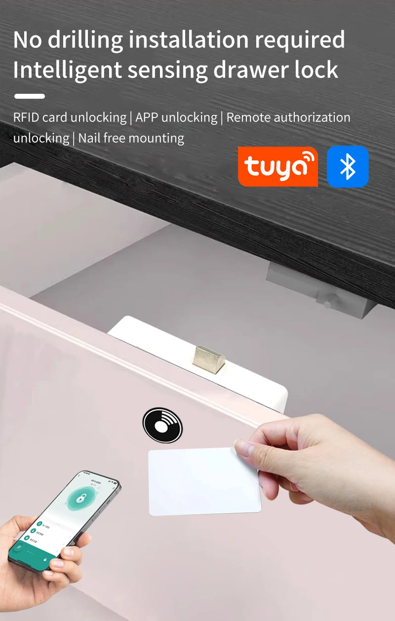 Tuya Smart Drawer Cabinet Invisible Lock Keyless Unlock Furniture Locker Safe El