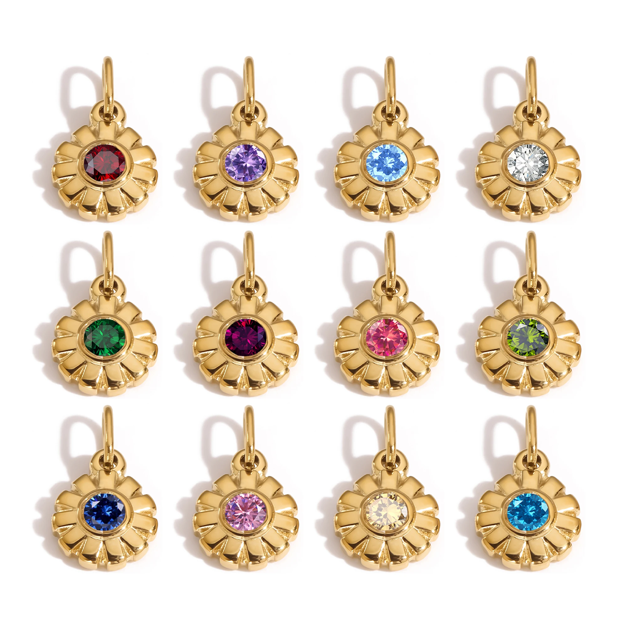 Edelstahl-Geburtstagsstein-Blumen-Anhänger, bunt, hochwertig, DIY-Ohrringe, Halskette, Armband, Charms für die Schmuckherstellung – Detail 3