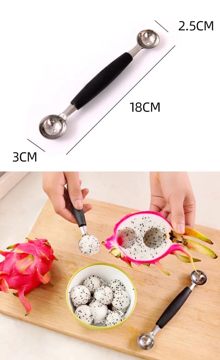 Description Picture 2 of itemDouble-Sided Fruit Melon Baller Spoon, 2 in 1 Stainless Steel Ice cream Ball Spoon Scoops Cutter for Watermelon