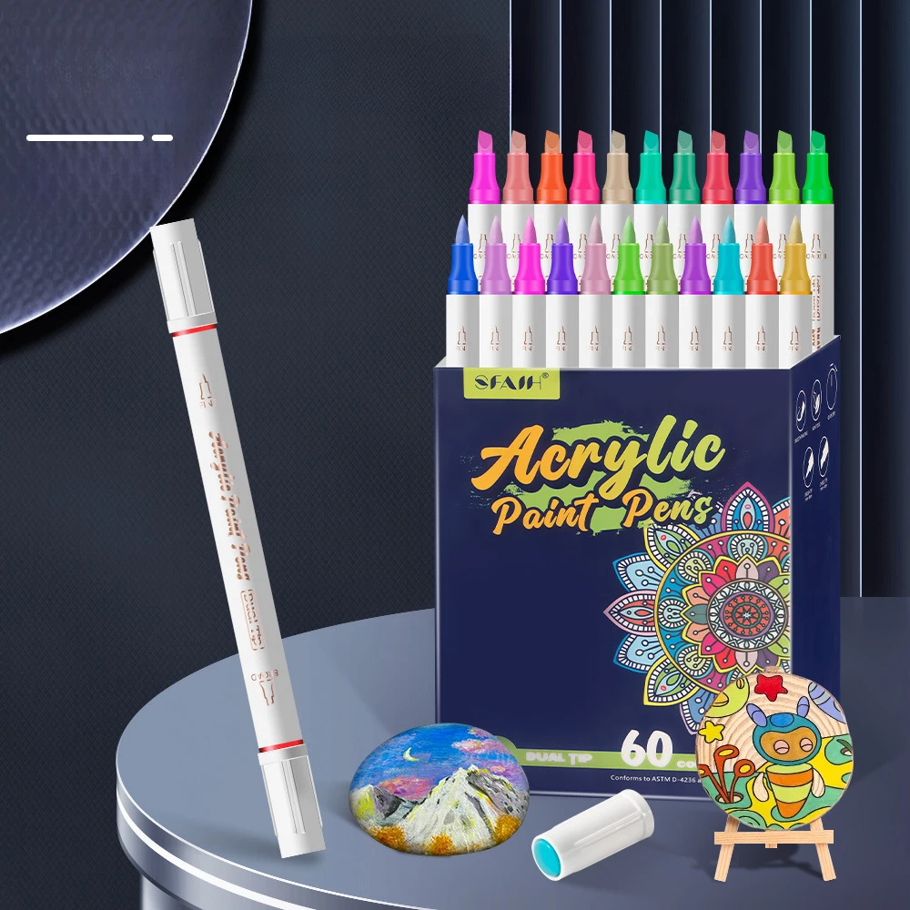 60 Color Dual Head Acrylic Marker Pen Set Ceramic G..