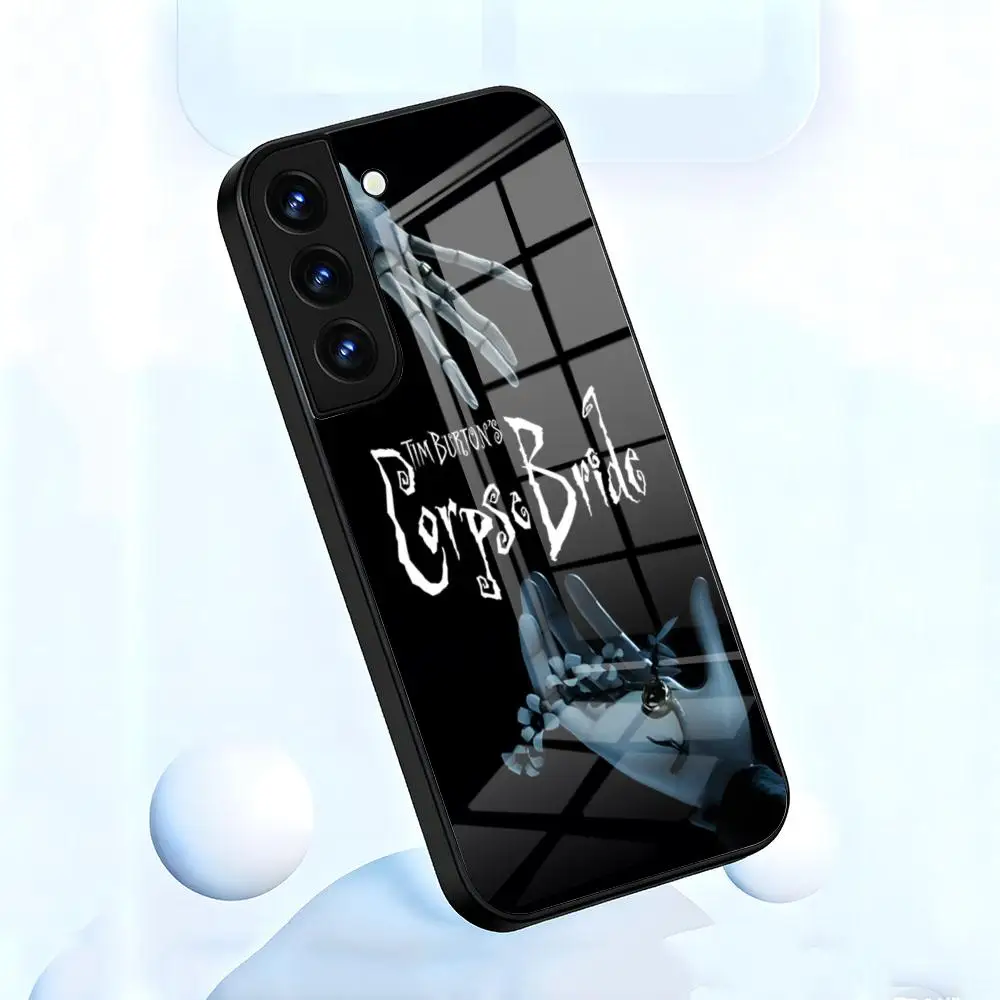 Tim Burton C-Corpse B-Bride Themed Black Glass Phone Case