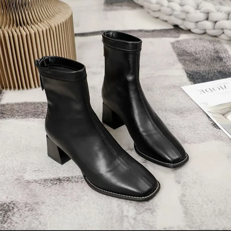 French Women Shoes Autumn Winter Classics Ladies Boots Temperament Ankle Boots Elegant Woman Heels Shoe Warm Fashion Woman Boots
