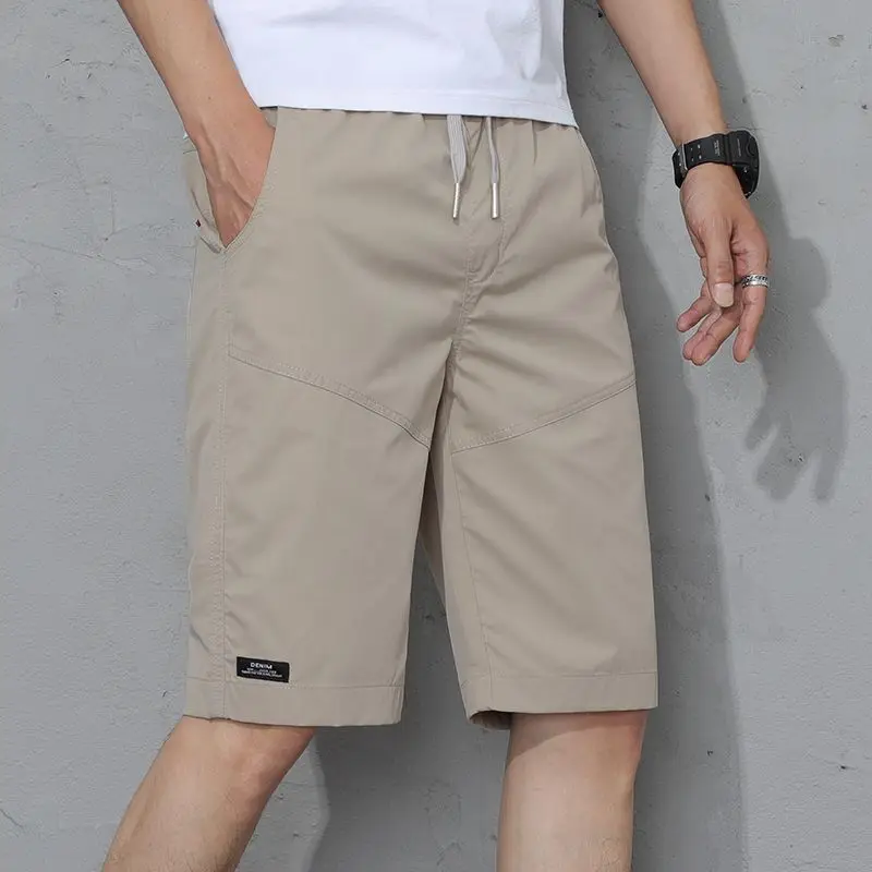 Summer Men's 2024 New Business Casual Patchwork Elasticized Drawstring Pocket Solid Comfortable Versatile Straight Split Pants