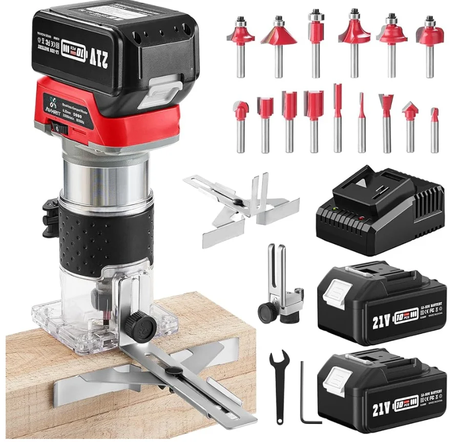 Avhrit Compact Wood Router Cutter Battery Milling with 2 Pieces 4.0 Ah 21 V Brushless
