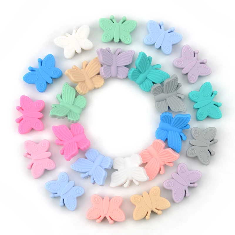 Silicone Teething Toys Silicone Beads 10pcs/lot Bowknot Food Grade Cute Shaped Teether Holder for Baby