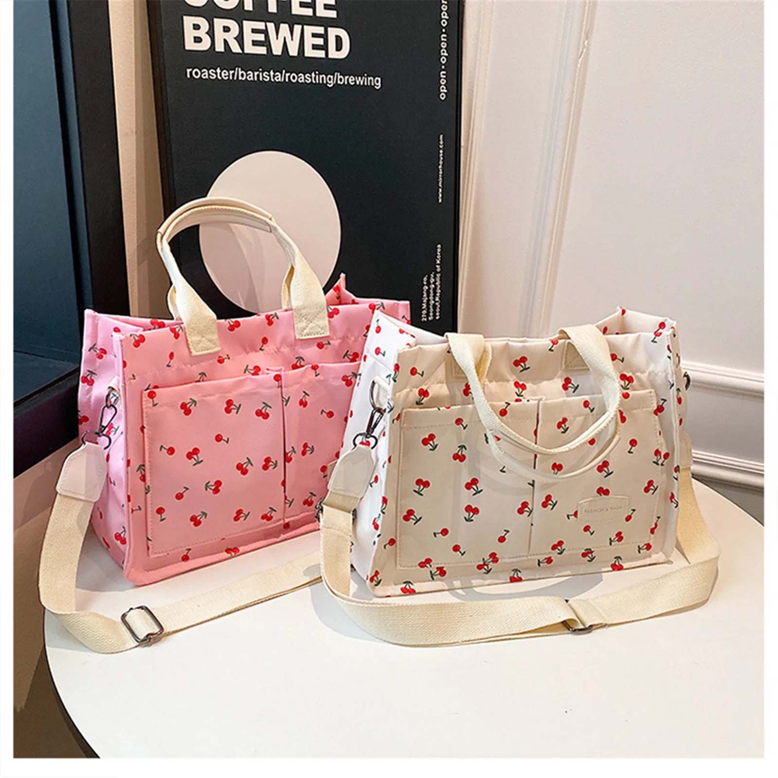 

Сумка-тоут женская холщовая, милая сумочка на плечо с несколькими карманами для работы и путешествий, 2024