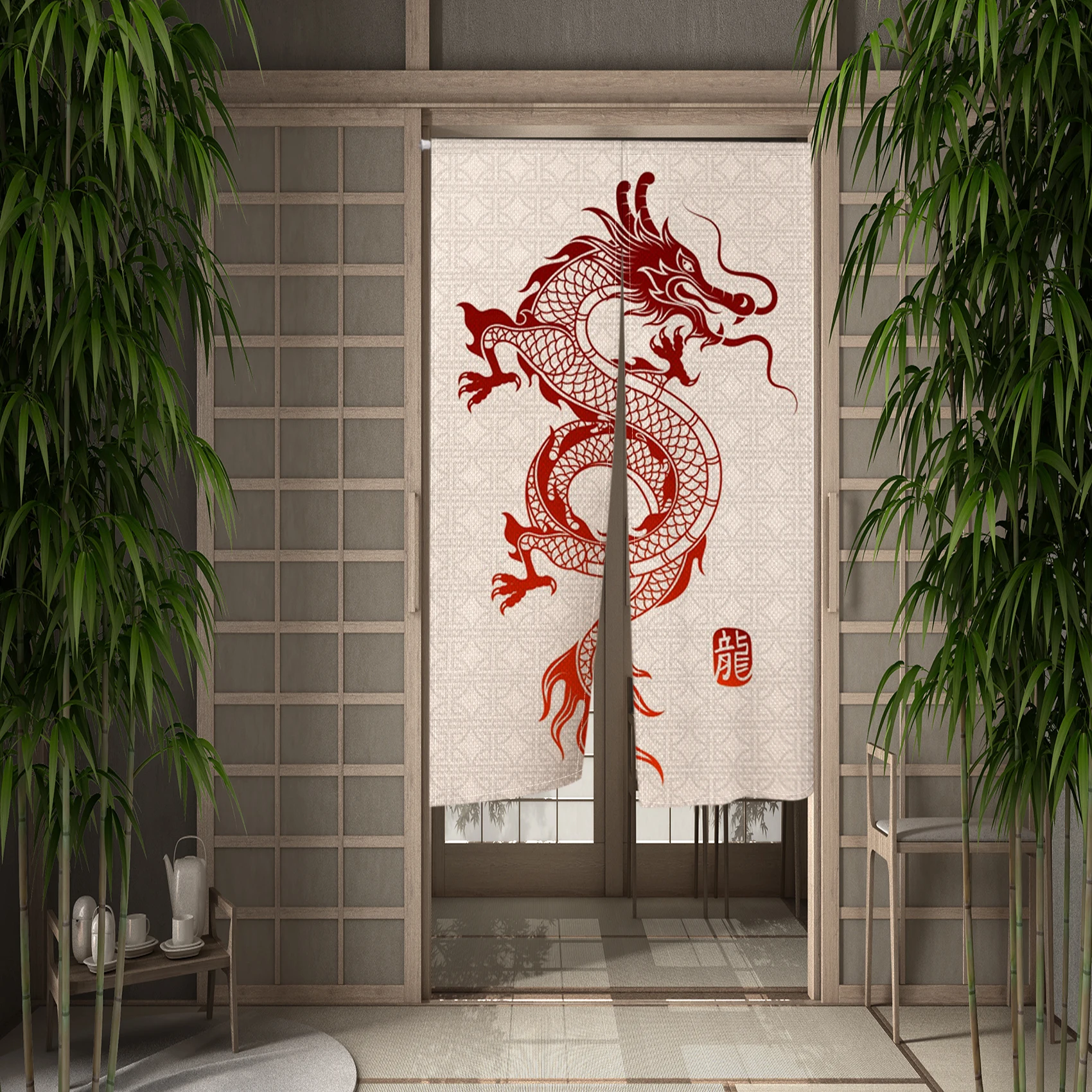 Traditional Chinese Dragon Door Curtain Japanese Style Doorway Curtain Kitchen Bedroom Partition Entrance Hanging Half-Curtains 4