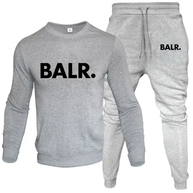 Men's Sets 2-Piece Hip Hop Anime Cartoon BALR Printed Plus Fleece Fashion Autumn Men O-Neck Sweatshirts Sweatpants Casual Suit 2