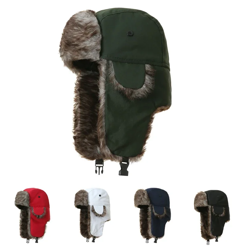 

Men's Winter Trapper Trooper Earflap Warm Russian Waterproof Ski Hat Bomber Cap Russian Warm Ear Protectors Hats Cold-resistant