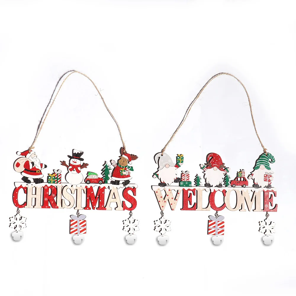 Christmas Decorations Santa Claus Wooden Ornament Merry Christmas Noel Home Door Christmas Tree Pendant New Year