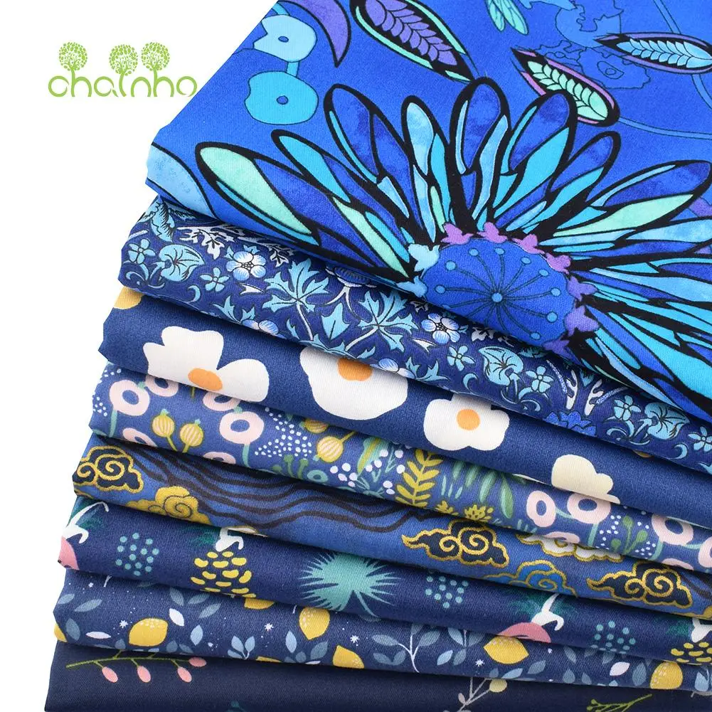 Royal Blue Flowers,Printed Twill Cotton Fabric,DIY Sewing & Quilting Home Textiles Material For Baby & Children's Bedding,Skirt