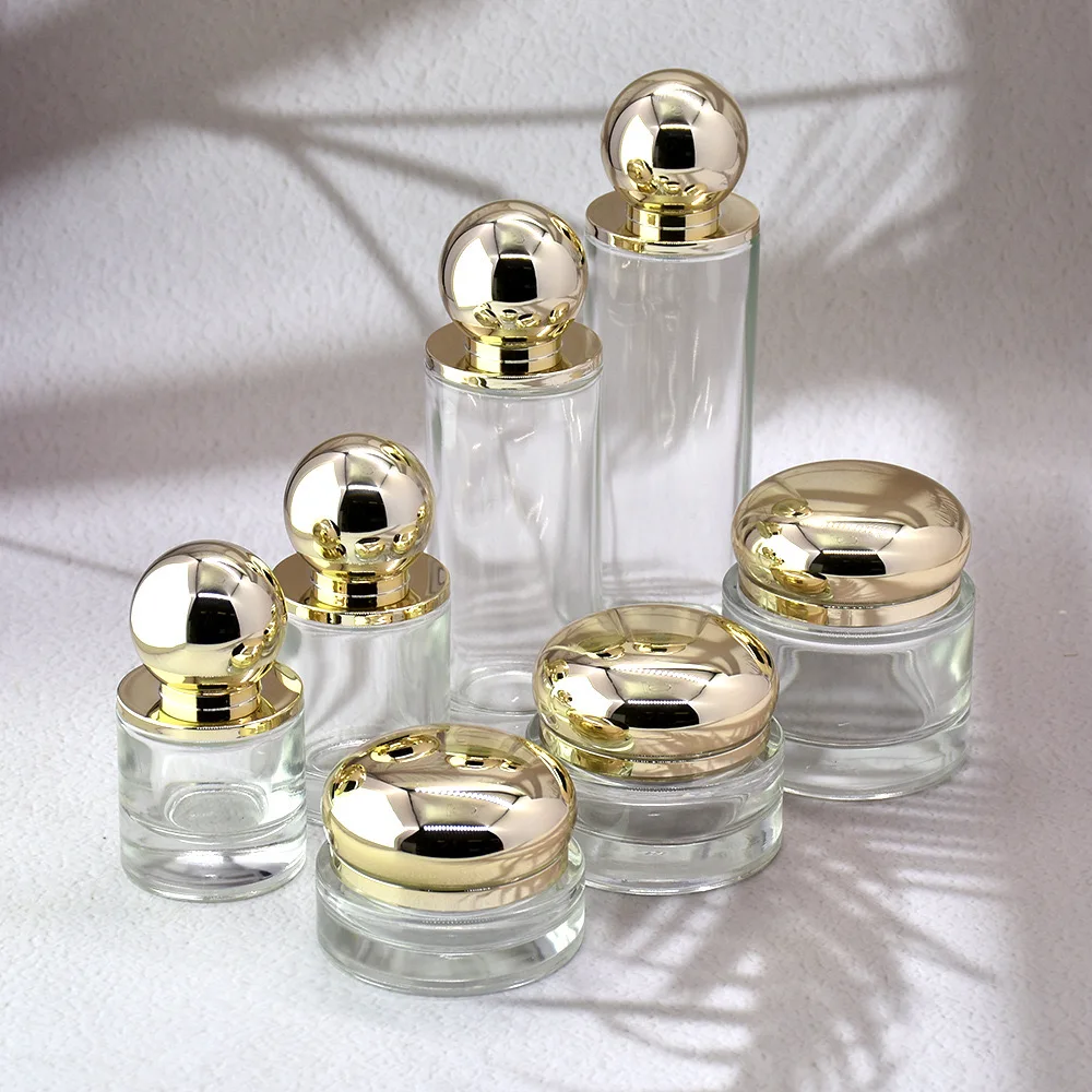 

Empty Refillable Bottle 50ml 100ml Golden Glass DIY Cosmetic Bottle Cream Lotion Jar Pump Bottle Portable Travel