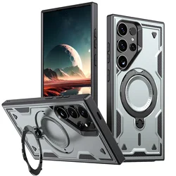 Military Armor Shockproof Phone Case with 360° Rotating Stand and Dual - Layer Protection for Galaxy S24 FE (Gray)
