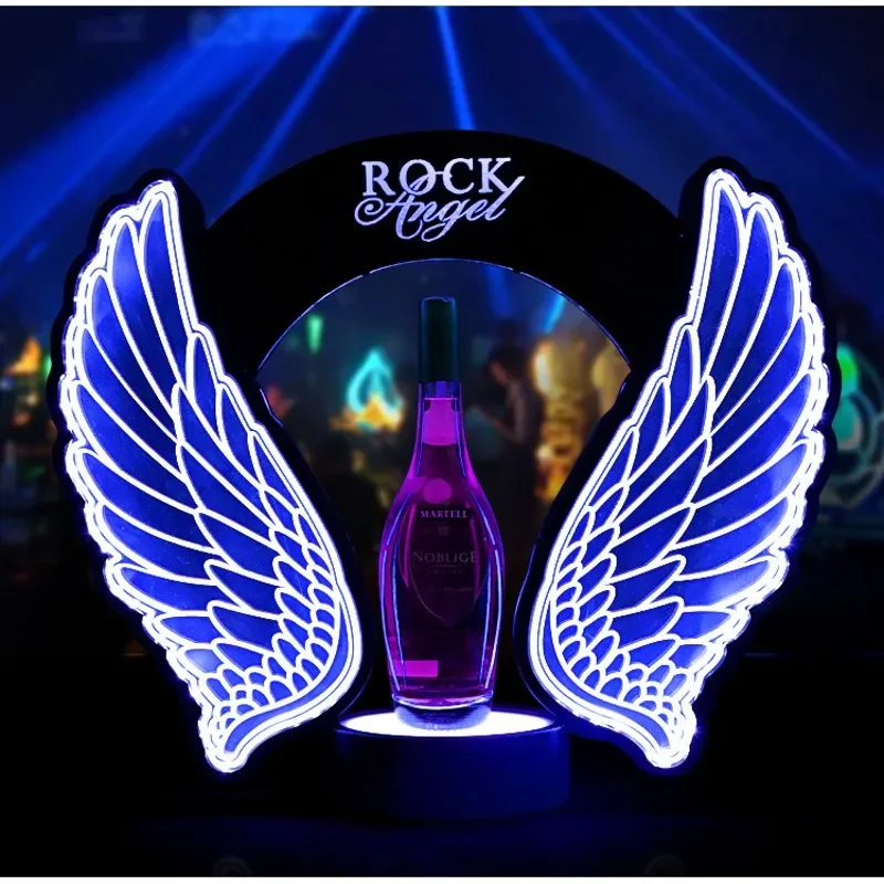 LED Flashing Angel Wings Wine Champagne Bottle Glorifier Presenter Rechargeable Beer Bottle Display Stand For Bar