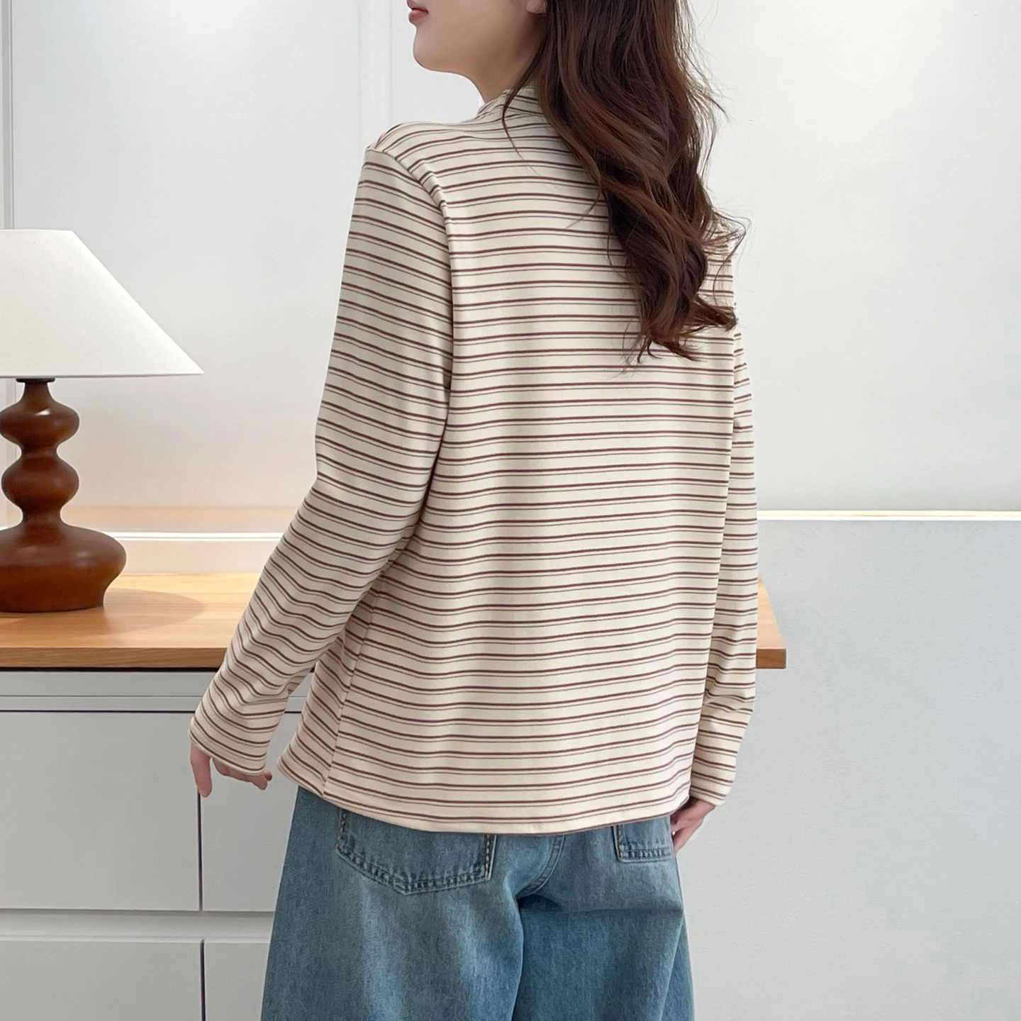 XXXXL Fashion Plus Size Women's T-Shirt Basic And Versatile Striped Cationic Tops In The Autumn And Winter Of 2025