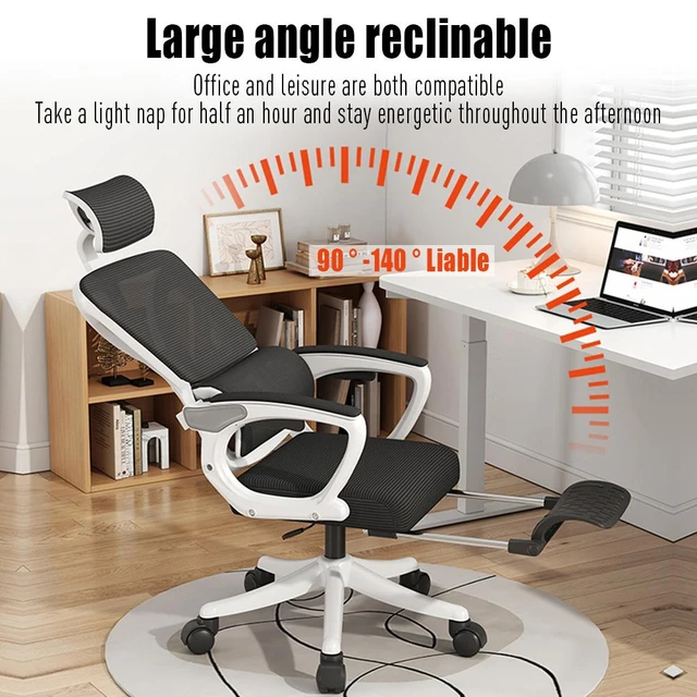 Silla de oficina giratoria ergonómica, reposapiés ajustable de 140