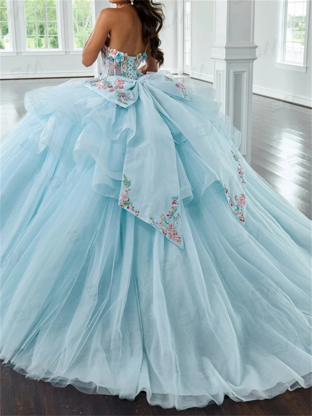 Romantic Flowers Formal Dresses Women Illusion Corset Quinceanera Dress Women's Sweet 15 16 Dresses Cocktail Party