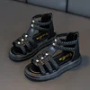 Summer Sandals for Girls 2023 New Versatile Solid Color Korean Style PU Soft Non-slip Flat Casual Weave Roman Shoes for Princess 3