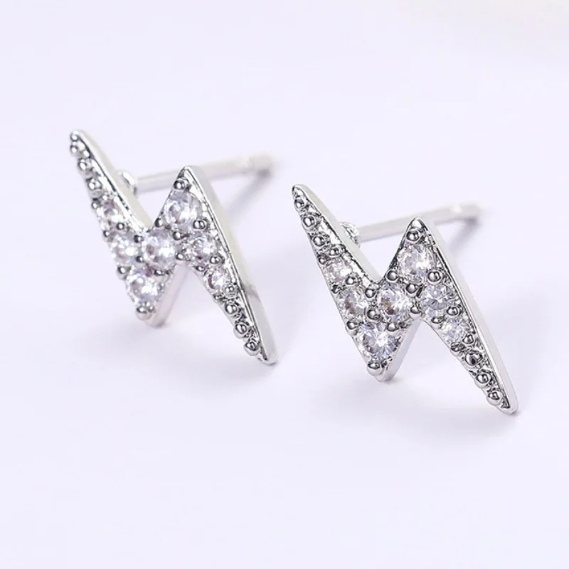 18K Gold Plated Lightning Inlaid CZ Stud Earrings for Women New Niche Light Luxury Earring Jewelry Accessories