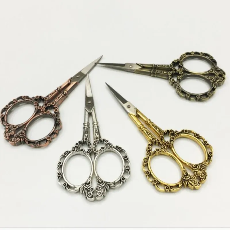 Vintage Plum Blossom Scissors Retro European Manicure Stainless Steel Scissor 7.8*15cm Long Head Sewing Trimmer Metal Scissor #T 2