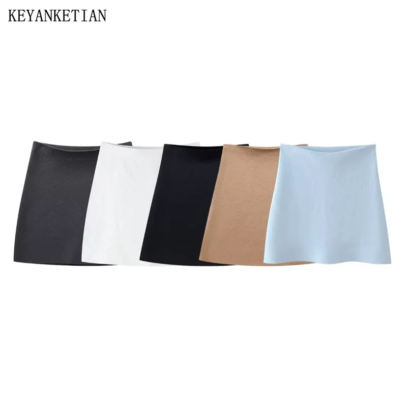 

KEYANKETIAN 2024 New Launch Women's Knit skirt Simply Elegant Office Lady Solid color Stretch High-waisted A-line Mini Skirt