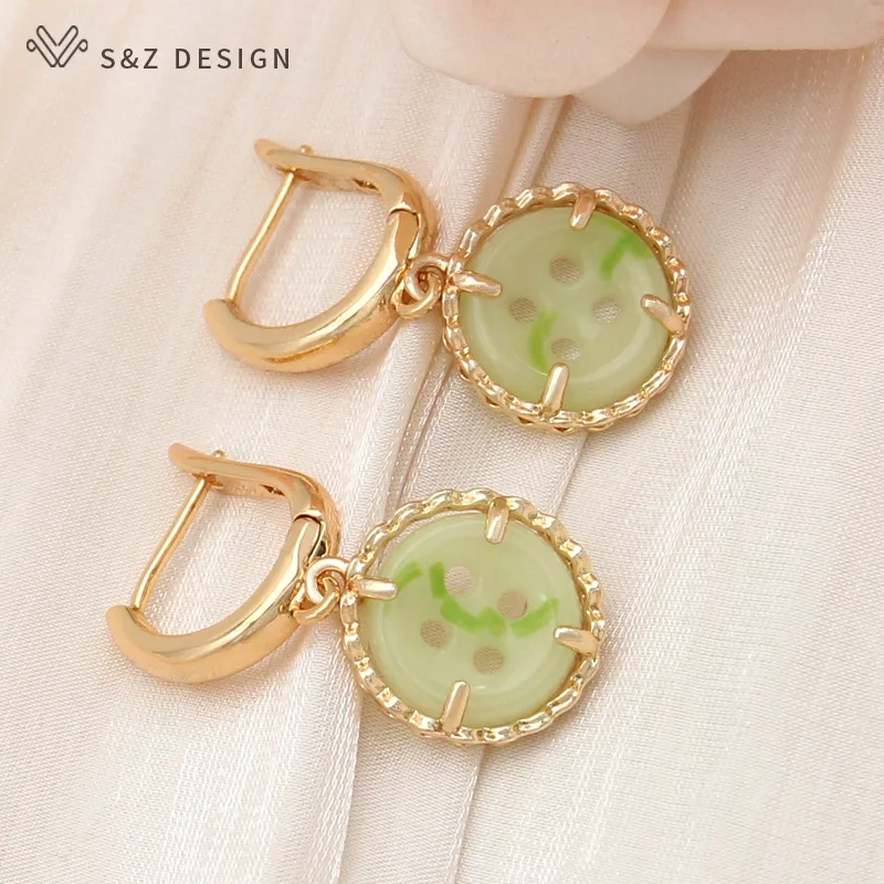 S&Z DESIGN New Fashion Personality Round Button Dangle Earrings Jewelry Sets For Women Wedding Gold Color Pendant Necklace