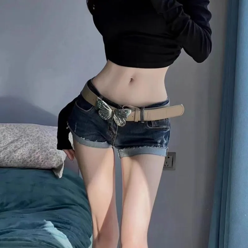 Women's Denim Shorts Micro Mini Pole Dance Coquette Sexy Female