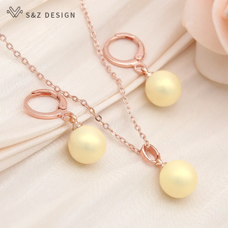 S&Z DESIGN New Fashion Cute Macaron Color Round Beads Dangle Earrings Jewelry Sets For Women Simple Pendant Necklace Gift