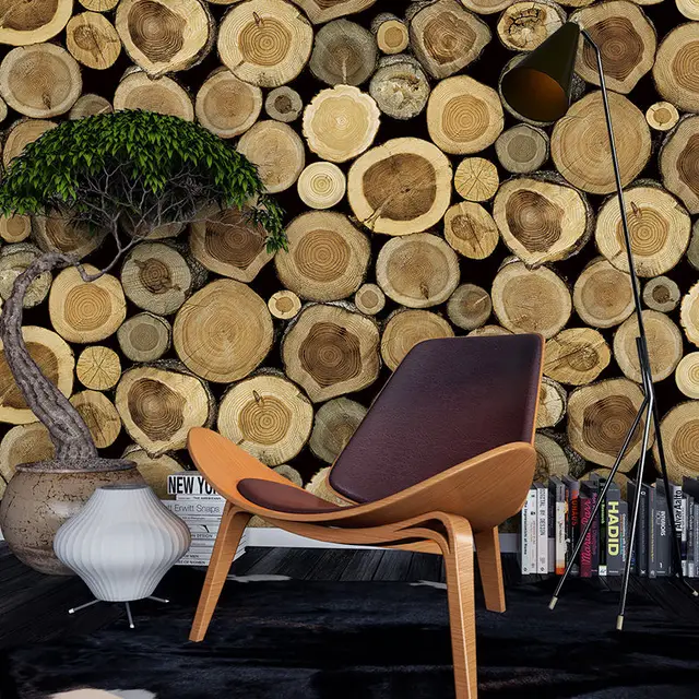 3D Stereo Features Round Wood Stakes Wallpapers: Enhance Your Space with Vintage Style