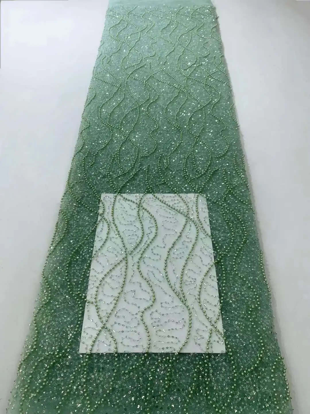 

Luxuious 2023 French High Quality Embroidery Beaded Lace Fabric African Nigerian With Sequins Fabric For Wedding Dress 5 Yards
