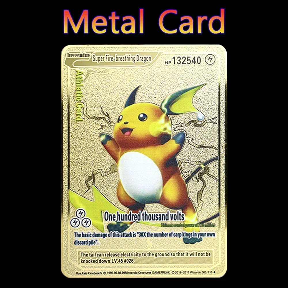 Pokemon 183200 Punti High Mach Pikachu Charizard Mewtwo Gold Black English French Metal Card Vmax Mega Gx Game Collection Card
