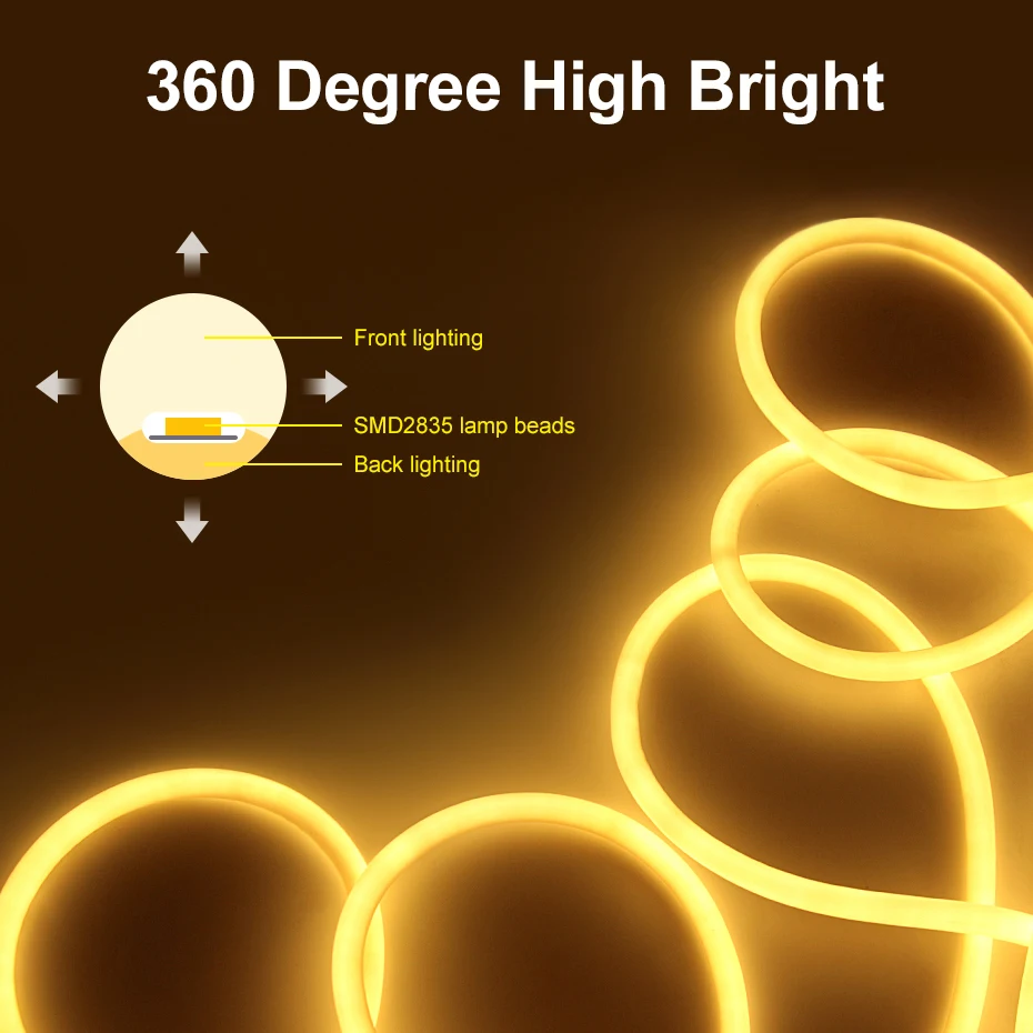 디밍 가능한 원형 네온 LED 스트립 220V EU AU 타이머 스위치 플러그 따뜻한 백색 빨간색 녹색 파란색 분홍색 방수 플렉시블 LED 로프 라이트