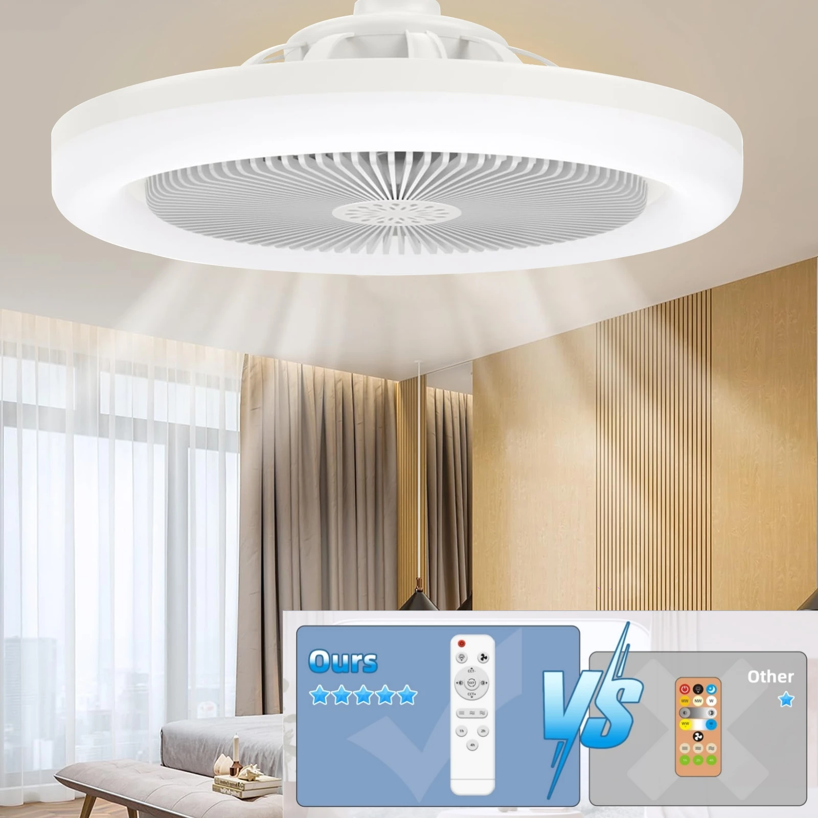 Smart 3-in-1 Ceiling Fan with Remote Control and 3-Speed E27 AC85-265V Lighting Base for Bedroom and Living Room Lighting 3