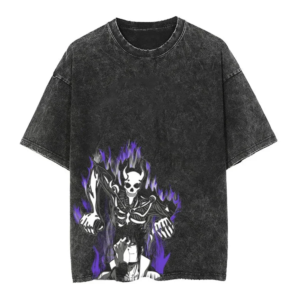 Men Streetwear Tshirt Japanese Naruto Anime Graphic T-Shirt Cotton Harajuku Washed T Shirt Summer Hip Hop Tops Tees Black
