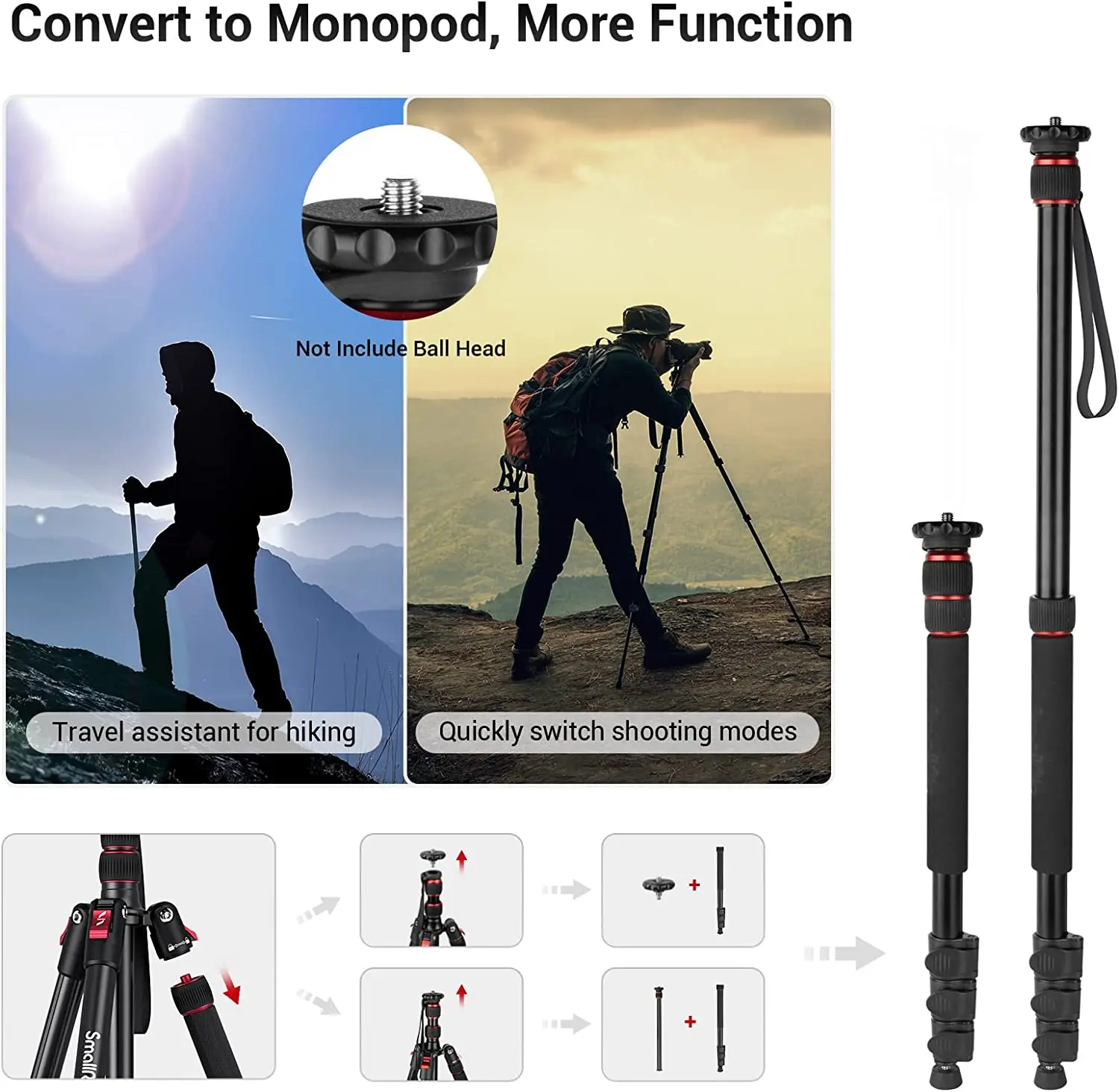 SmallRig-68 카메라 삼각대, 접이식 알루미늄 삼각대 모노포드 1/4-20 및 3/8 -16 비디오 헤드  카메라 3983