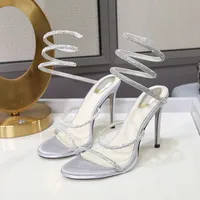 Sandales gladiateur à talons hauts fins pour femmes, chaussures de Rhde soirée, biscuits de luxe, ficelle autour de cristal, salle d'été, mode 2