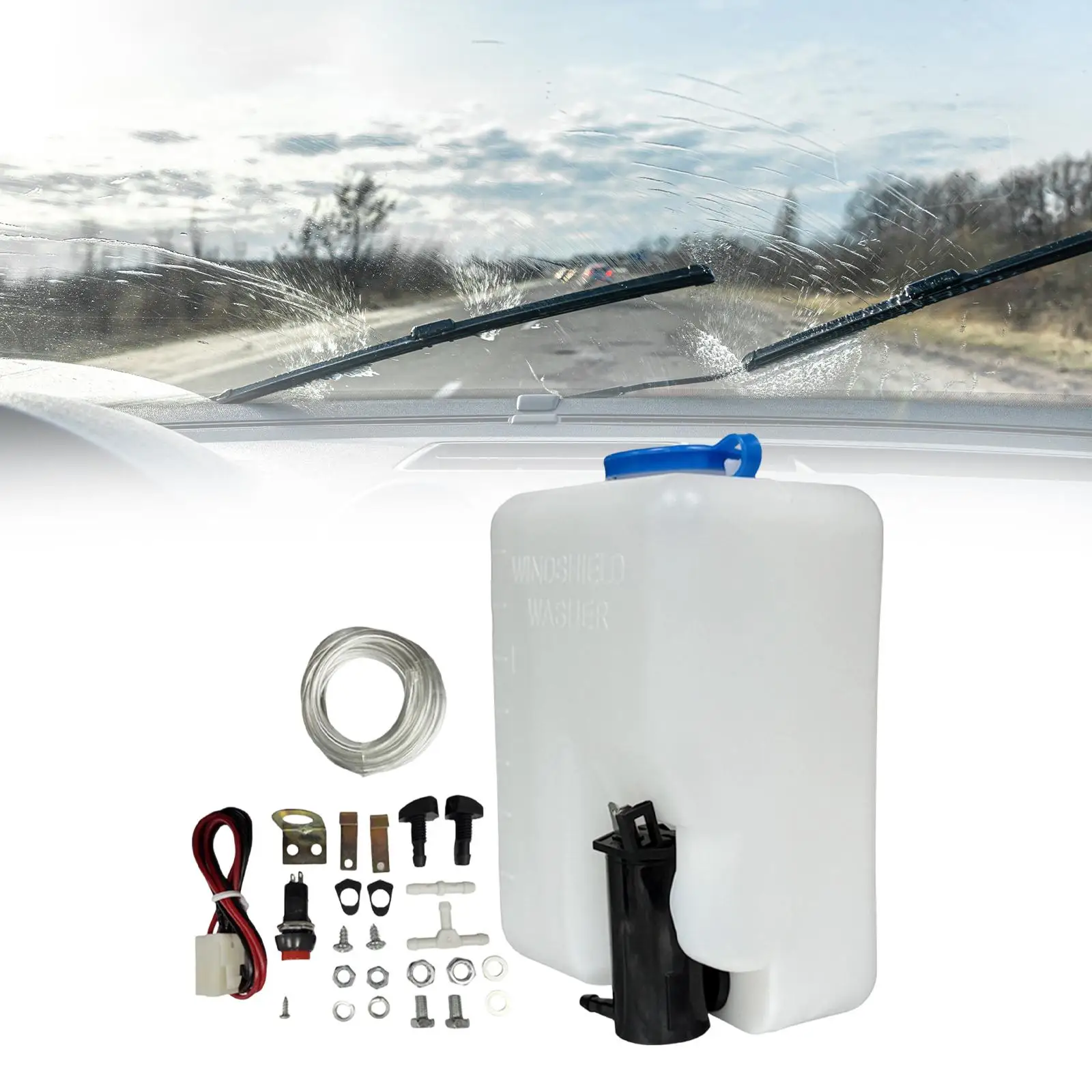 12V 자동차 앞유리 와셔 펌프 리저버 키트 1.5L SUV 세단 트럭 트레일러용 완전 세척 병