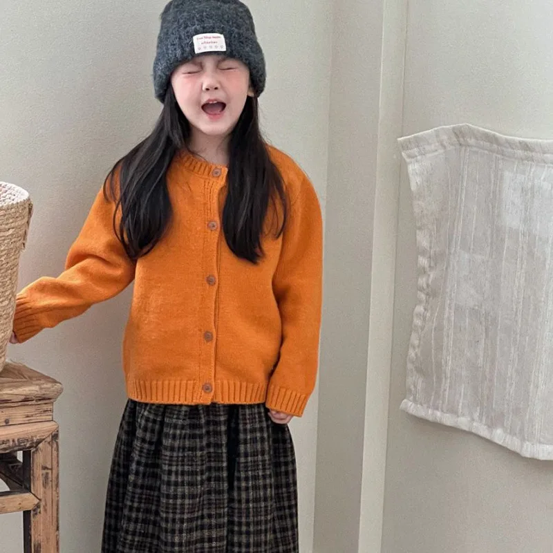 남아 여아 가을 스웨터 2025 신상 한국 패션 아동 봄 가을 겨울 단색 싱글 버튼 니트 가디건