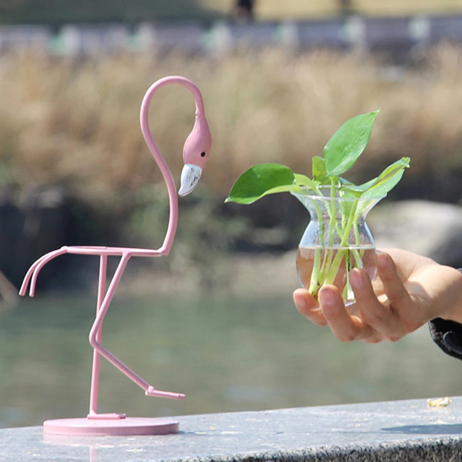 Pink Flamingo Glass Vase Stylish Hydroponic Planter for Home or Office Desk Decoration