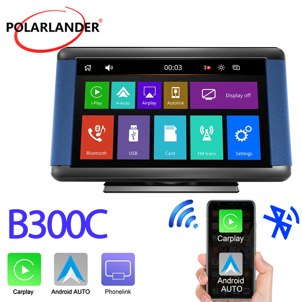 무선 애플 카플레이 안드로이드 오토 블루투스 FM USB B300C 기능을 갖춘 휴대용 7인치 차량용 MP5 플레이어